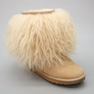 Alugg Ladies 7 Curly Lamb Hair Sheep Tan Suede Sheepskin Winter Short Booties